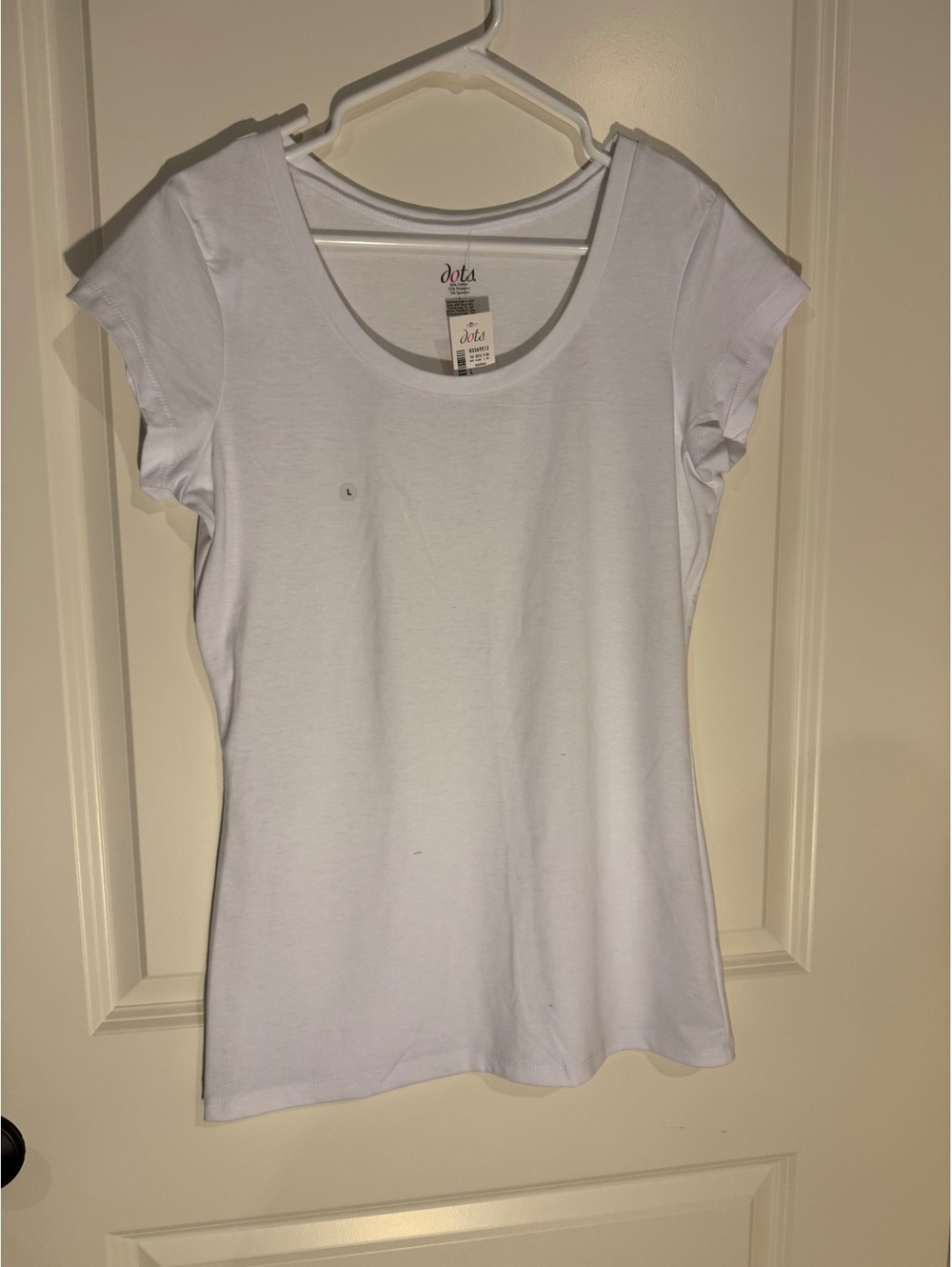Dots Women's Short Sleeve Cotton Blend T-Shirts, White and Brown, Size Large